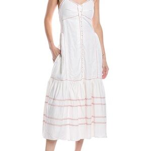 Fate White and Red Stitched Midi Dress